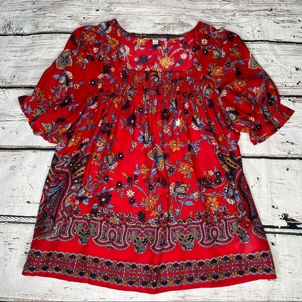 Lucky Brand Floral Printed Short Sleeve Blouse Size S